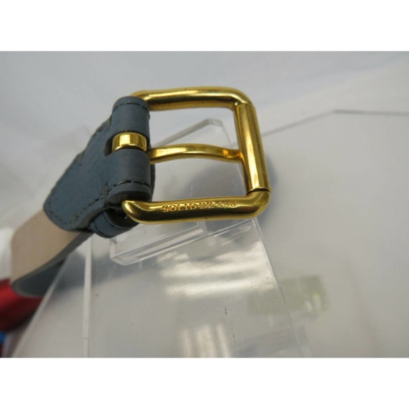 BURBERRY THOMAS 25 DUSTY BLUE GRAIN LEATHER LOGO WOMEN'S GOLD BUCKLE BELT 80 32 - Picture 3 of 12